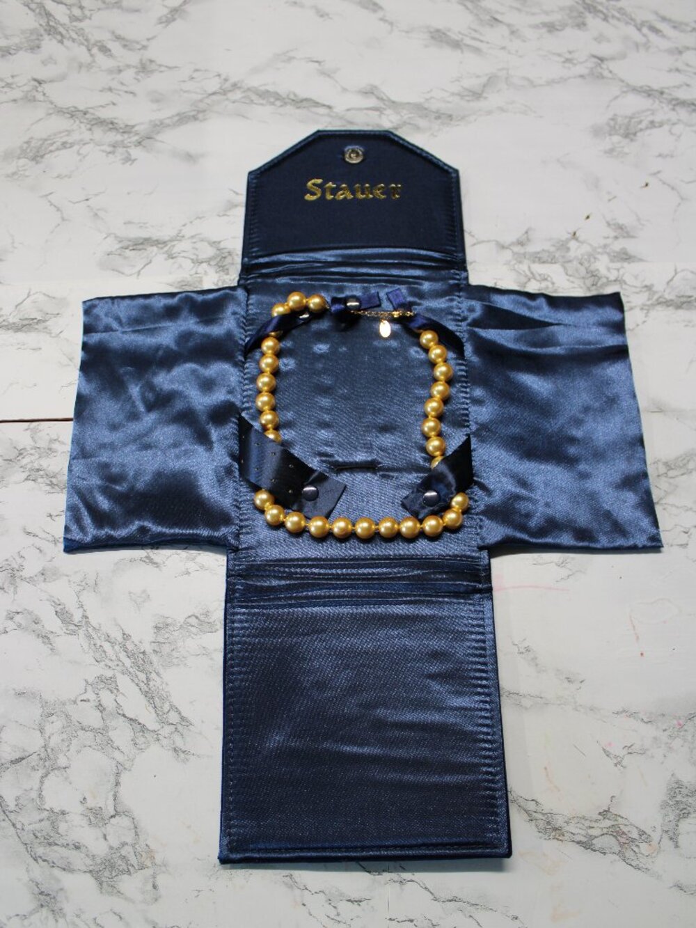 Stauer Gold Australian Pearl Necklace with Satin Travel Case